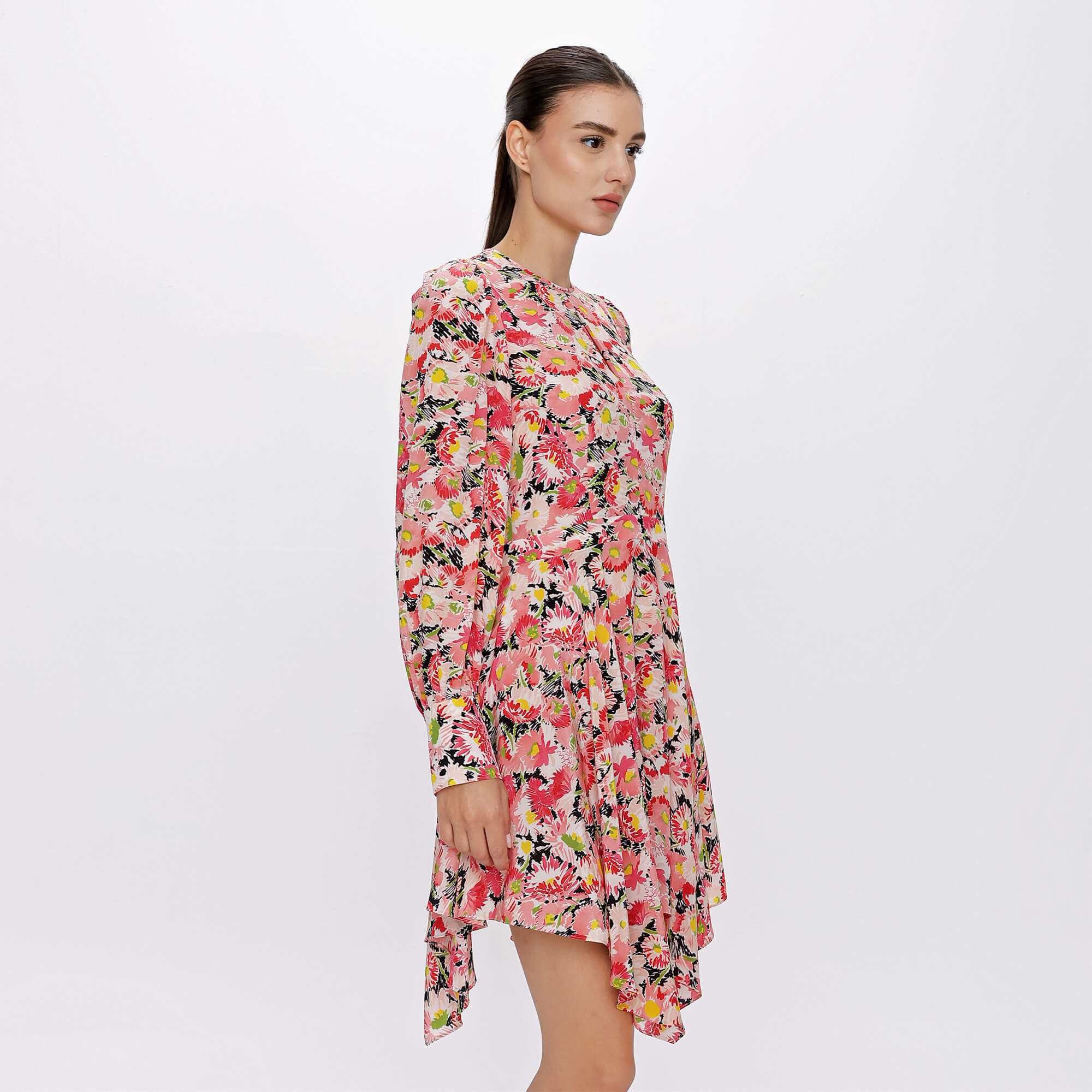 Stella McCartney - Pink&Red Floral Print Silk Dress